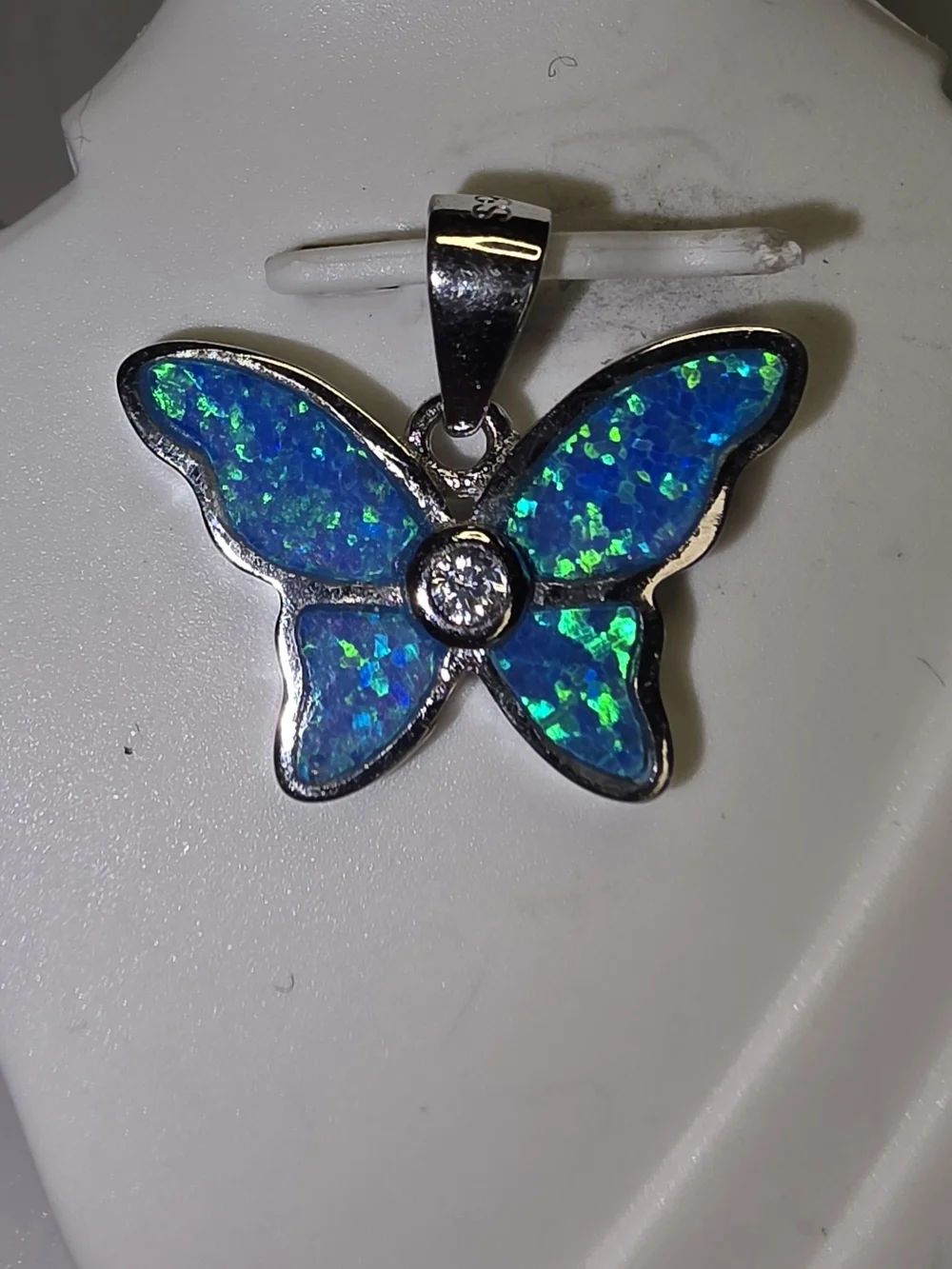 Blue Opal Butterfly Pendant - Sterling Silver